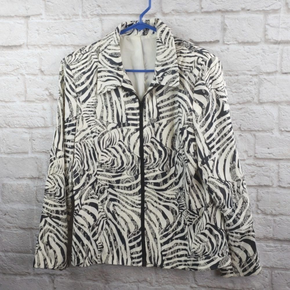 Zebra Print Tapestry Zipper Front Jacket Blazer